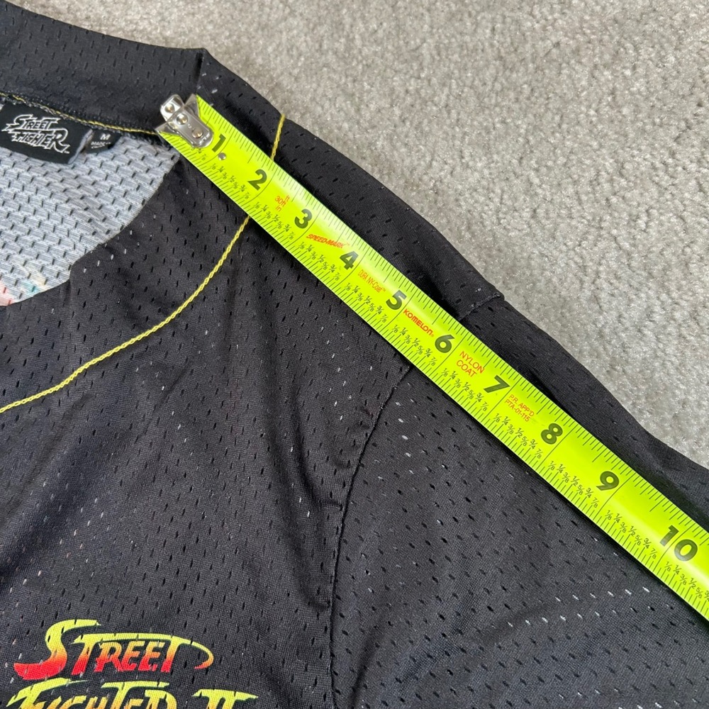 Street Fighter II Baseball Jersey Mens Medium Black White Graphic Mesh Button Up - Picture 11 of 13